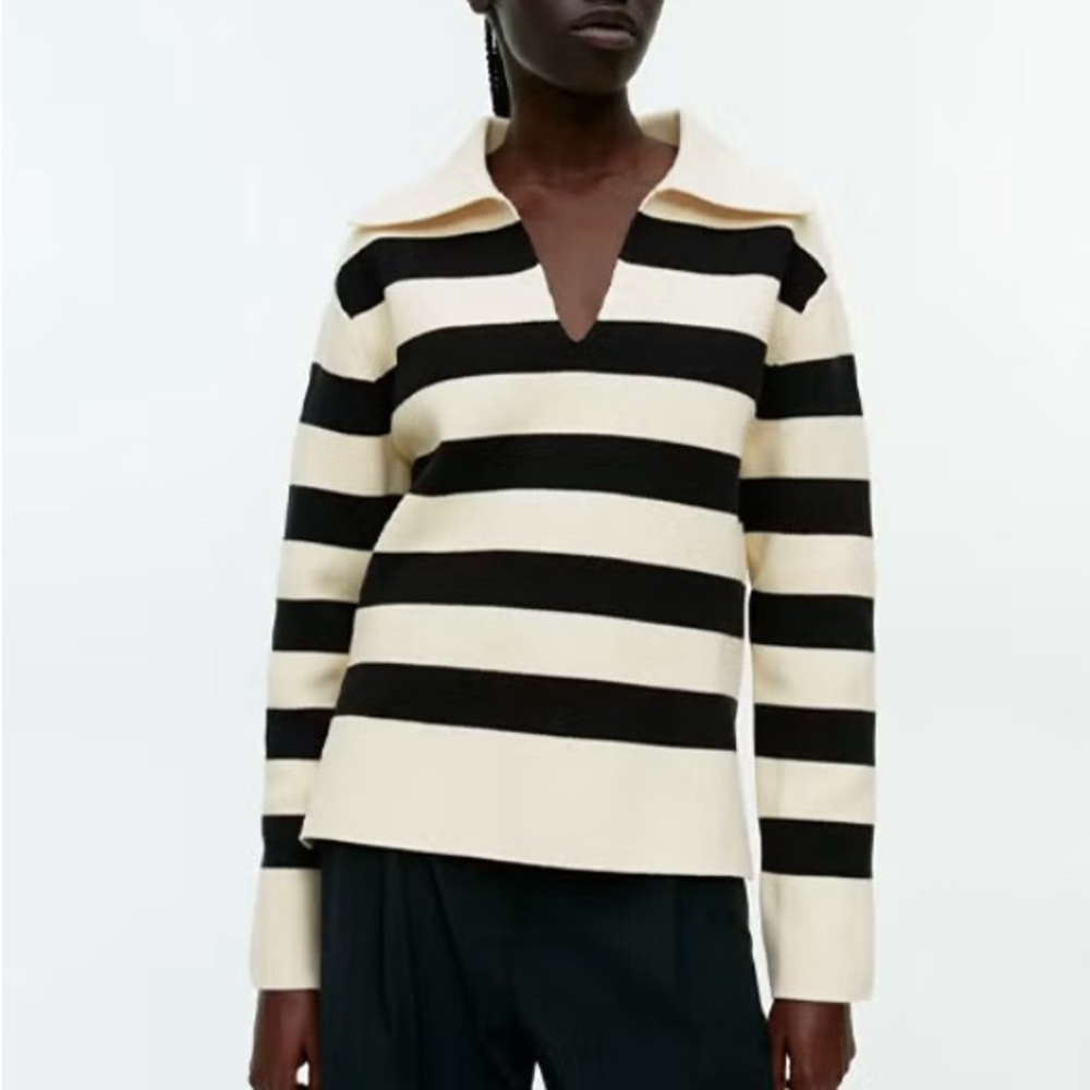 Arket (XS)Striped Black and Cream Women's Sweater